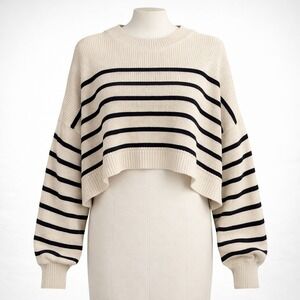 Free People Cream and Black Striped Sweater